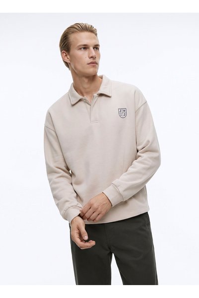 Beige Men's Comfortable Logo Printed Sweatshirt 12299786 Jorneoprep Sweat Polo