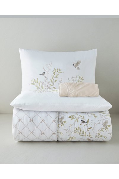 Gentle Flight Cotton Double Bed Sheet Duvet Cover Set 200X220 cm Green
