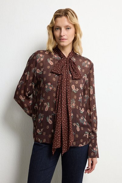 Brown Tie-Detail Blouse
