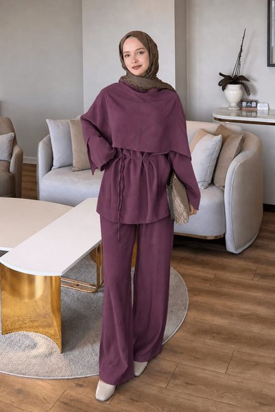 Shawl and Pants Set, Plum Color