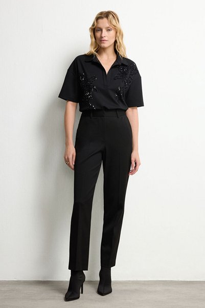 Black Stitch Detailed Pants