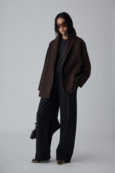 Bitter Brown Monica Shawl Collar Short Coat