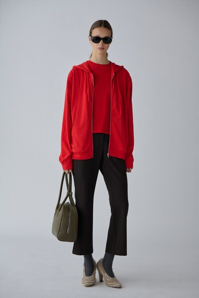 Red Lena Zippered Hooded Sweatshirt