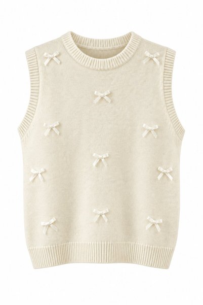 Ecru Mini Ribbon Sleeveless Sweater - 2Y4466