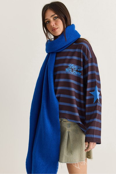 Women's Bitter Brown Paris Printed Striped Crew Neck Oversize Sweatshirt 2385 60286650