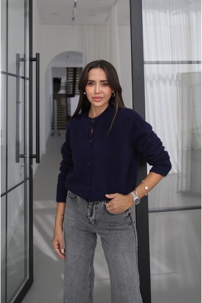 Navy Blue İlya Soft Textured Knitwear Cardigan