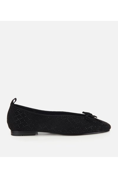 Women's Suede Black Stone Detailed Ballerinas