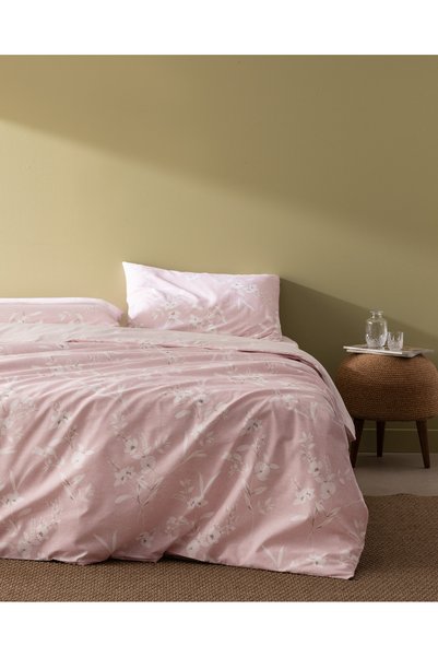 Nayomi Double Cotton Printed Bed Sheet and Duvet Cover Set - Powder