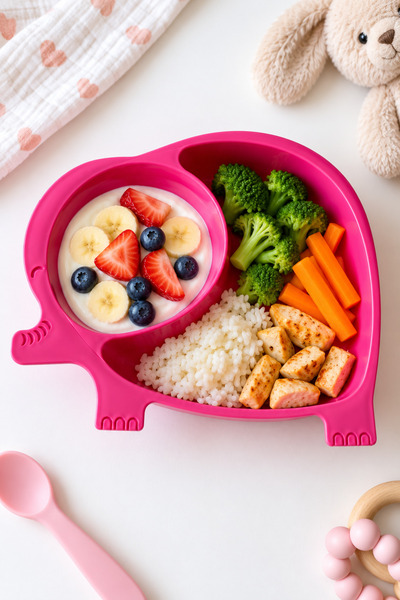 3-Compartment Children's Breakfast and Food Plate with Elephant Figure