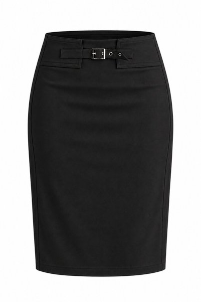 Black Self-Belted Midi Skirt - 5226