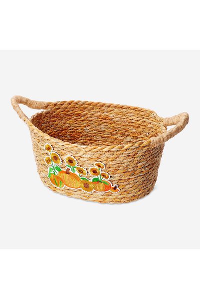 Pumpkin Embroidered Wicker Basket