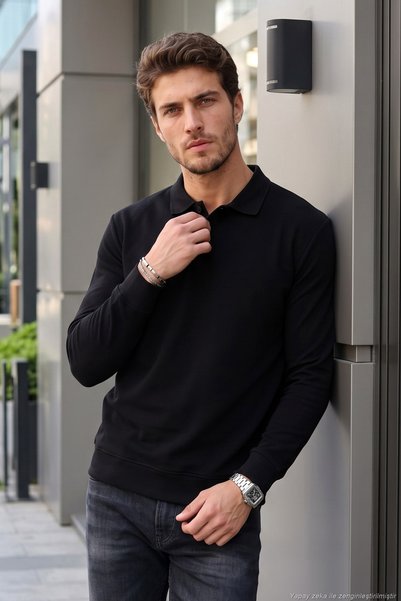 Cotton Regular Fit Soft Textured Buttoned Polo Collar Sweater Men's Polo Collar Sweater 5906103