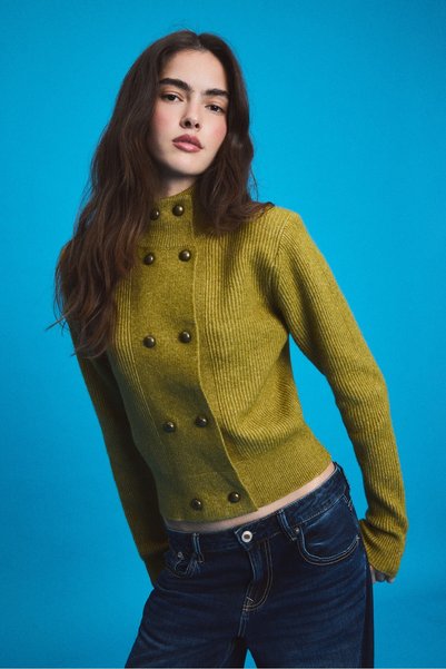Double-Breasted High Collar Knitwear Cardigan