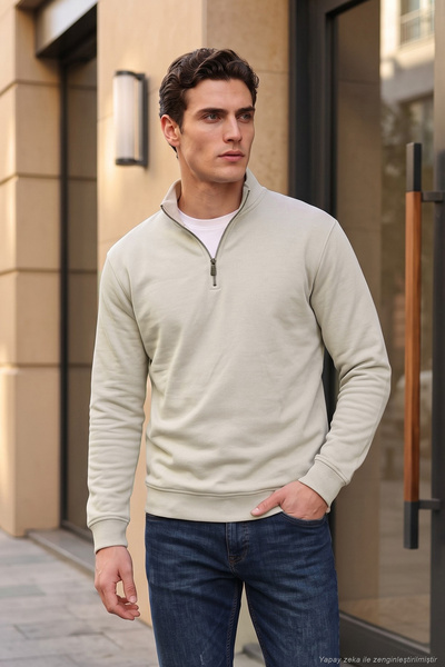 Cotton Soft Textured Half Zipper Stand Collar Sweater Men's Sweater 5906105