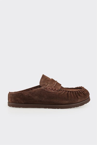Brown Leather Women's Casual Slippers
