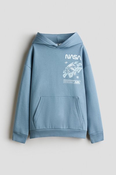 Hooded Printed Fleece-Lined Top