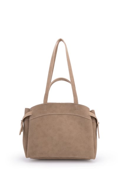 Suede Sole Women's Shoulder Bag with Makeup Bag and Side Belt Detail