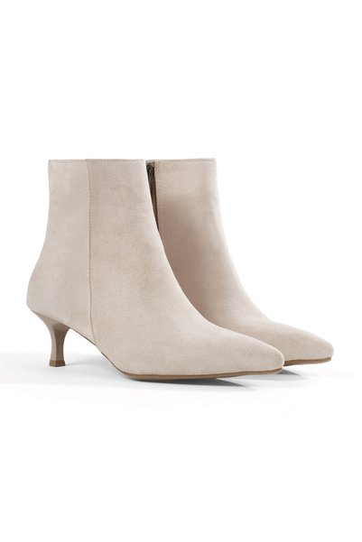 Women's Beige Suede Short Heeled Ankle Boots