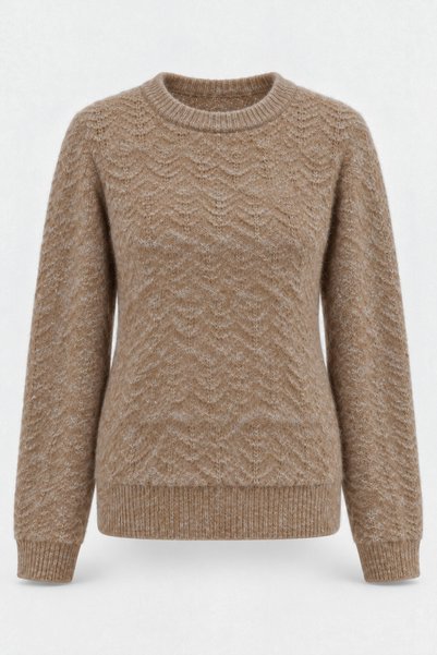 Women's Brown Knitted Patterned Soft Textured Soft Touch Knitwear Sweater