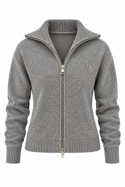 Gray Turtleneck Double Zipper Cardigan - 2Y251108