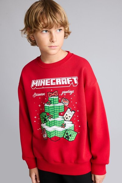 New Year's Themed Minecraft Printed Crew Neck Soft Fleece Thick Sweatshirt for Boys I5171A