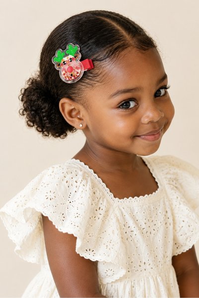 Girl's Christmas Hair Clip with Cow Figure