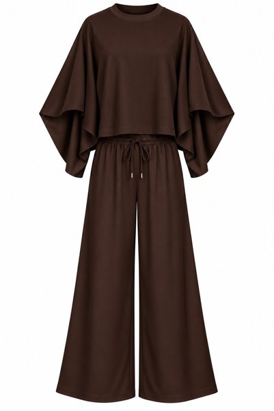 Brown Cape Blouse Modal Set - 0398