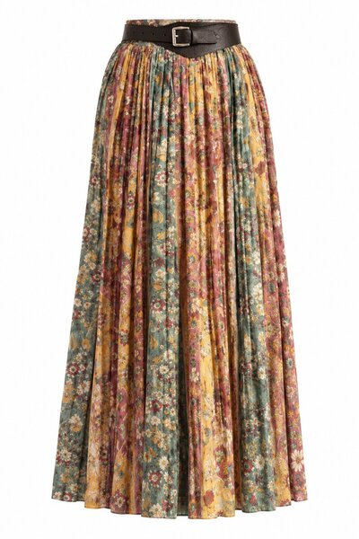 Green Printed Skirt with Elastic Waistband - 2Y3374