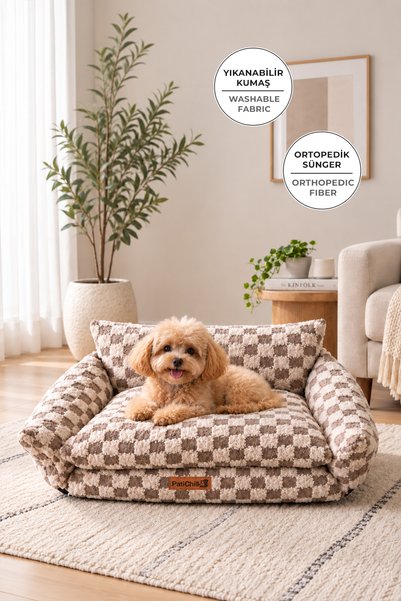 Fur Plush Orthopedic Cat Dog Pet Bed Washable Bonny Beige Brown