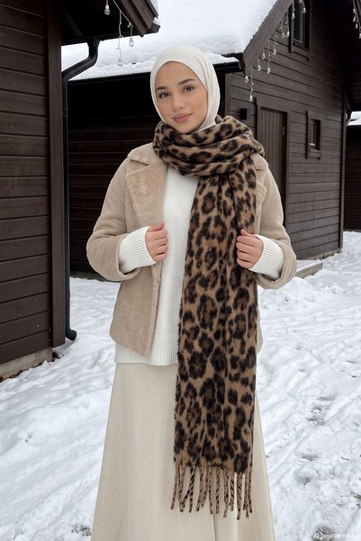 Women's Leopard Patterned Scarf 1336 Brown