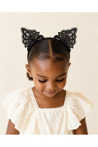 Girl's Lace Cat Ear Halloween Crown Black