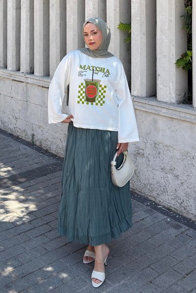 Basic Oversize Matcha Printed Blouse White