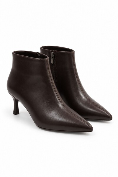 Crocet Zippered Crocodile Patterned Pointed Toe Thin Heeled Women's Boots