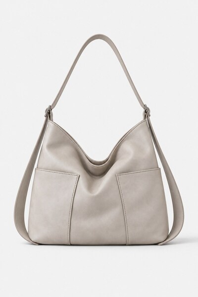Mink Women's Hobo Shoulder Bag with Double Front Pockets and Adjustable Strap