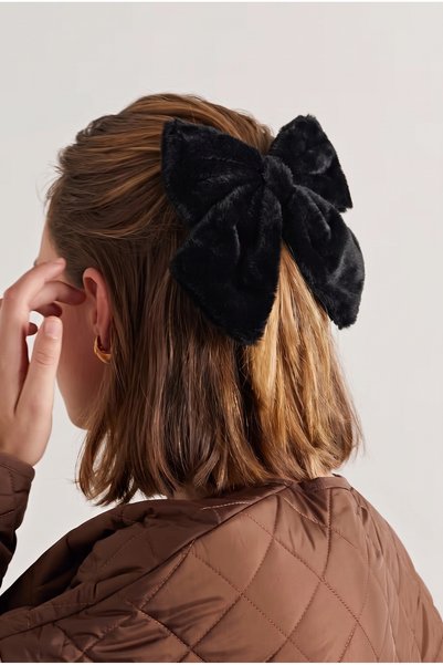 Plush Bow Fluffy Automatic Buckle Black