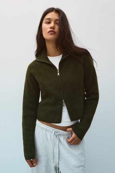 Ribbed Cardigan with Zipper