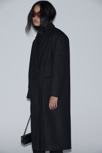 Black Ari Double Breasted Maxi Stamp Coat