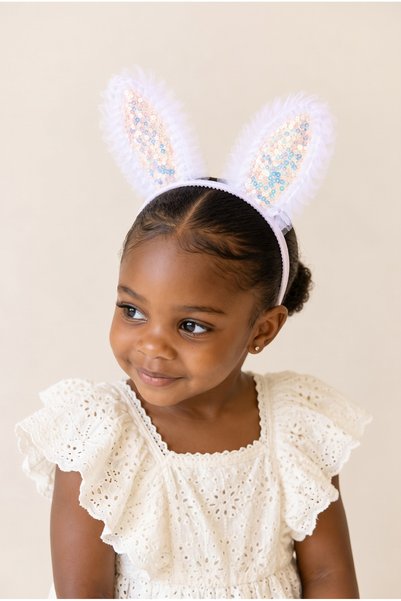Girl's sequined white crown with bunny ears