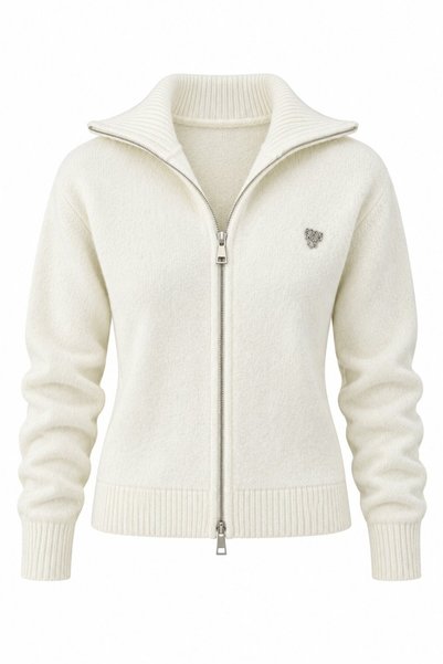Ecru Turtleneck Double Zipper Cardigan - 2Y251108