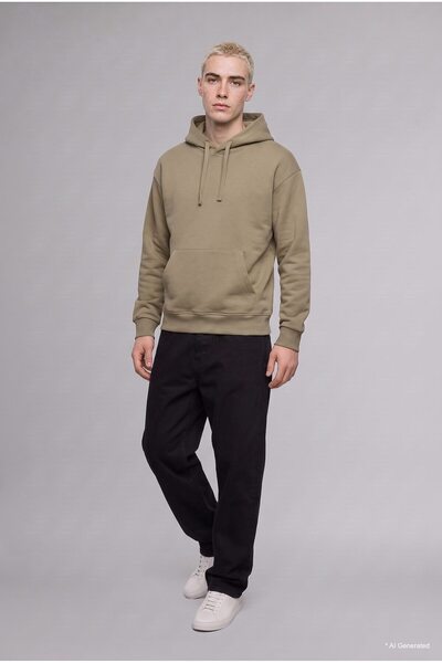 Regular Fit Hooded Soft Fleece Basic Sweatshirt with Kangaroo Pocket X8283Az26Au