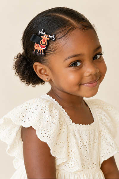 Girl's Deer Figured 2-Piece Christmas Hair Clips