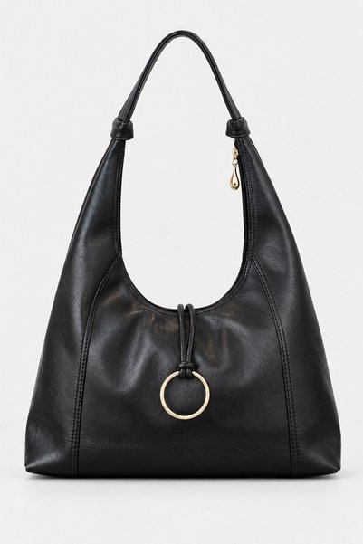 Black Women's Shopper Bag with Ring Accessories