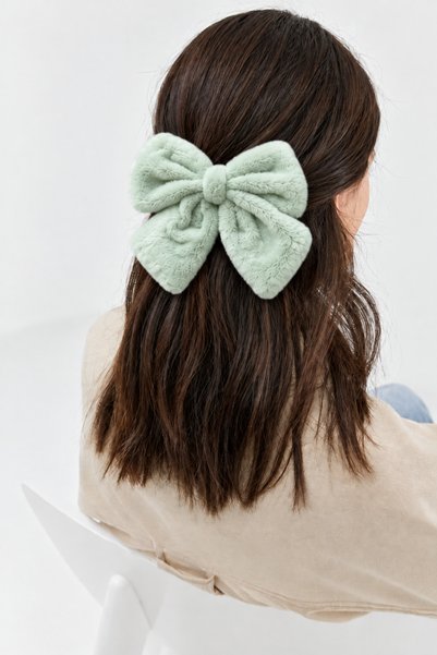 Plush Bow Fluffy Automatic Buckle Green