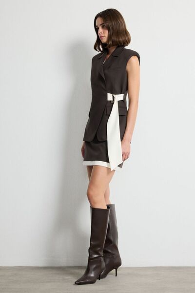 Brown Mini Gabardine Skirt