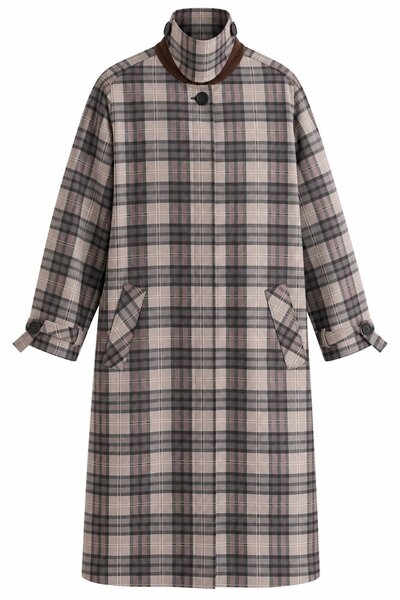Green Plaid Parga Trench Coat - 4272