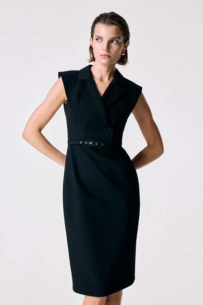 Black Double-Breasted Sleeveless Dress
