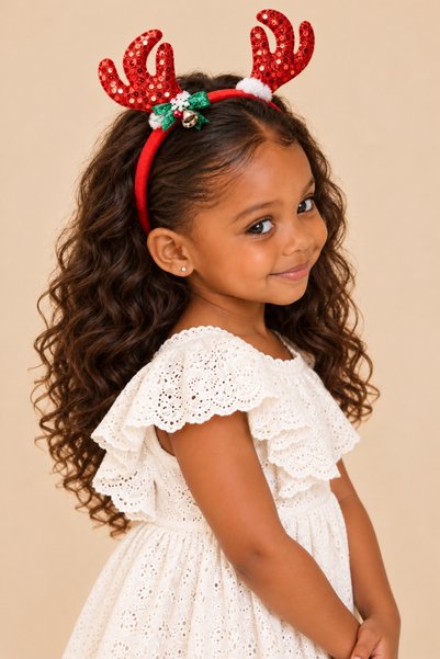 Girl's Christmas Crown with Deer Antlers Red