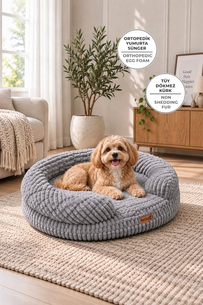 Egg Sponge Orthopedic Fur Plush Cat Dog Pet Bed Washable Patichill Mocha Gray