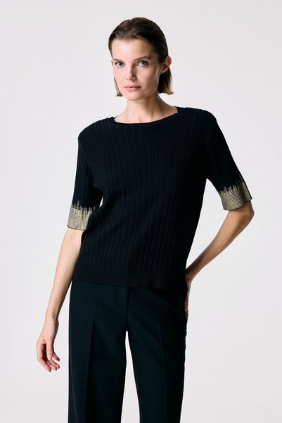 Black Knit Sweater with Print Detail on the Sleeves