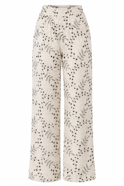 Ecru 100% Cotton Embroidered Trousers - 2Y1710